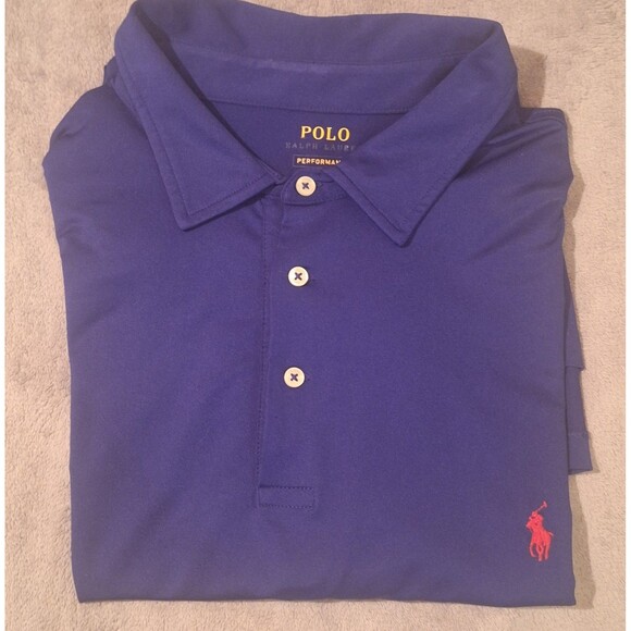 Polo Ralph Lauren Performance Men XXL Shirt Classic Fit Navy Red Pony Logo Golf - Picture 9 of 9